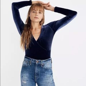 Madewell Blue Velvet Bodysuit (S)